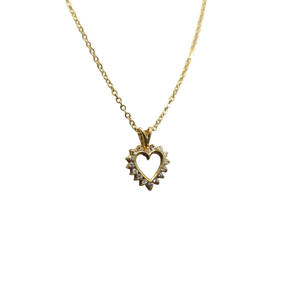 Gold Plated Heart Pendant Necklace With Cubic Zirconia Stones Dainty Chain 18